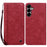 For Samsung Galaxy S26 Case Cherry Blossom Cat Imprinted Leather Phone Cover with Wrist Strap - Red - 1