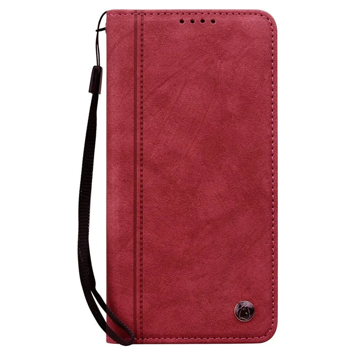 For Samsung Galaxy S26 Case Cherry Blossom Cat Imprinted Leather Phone Cover with Wrist Strap - Red - 5