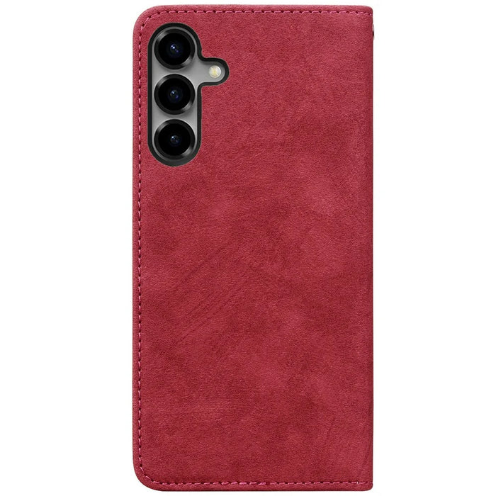 For Samsung Galaxy S26 Case Cherry Blossom Cat Imprinted Leather Phone Cover with Wrist Strap - Red - 6