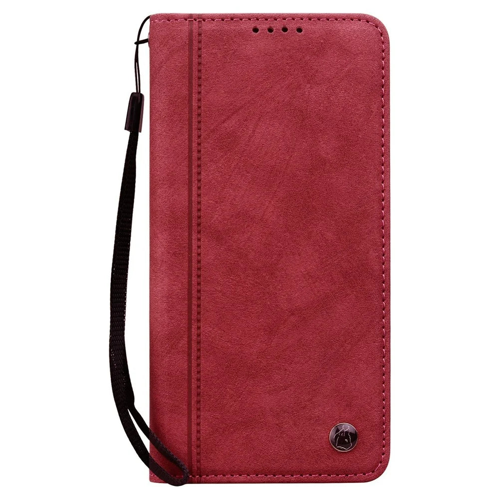 For Samsung Galaxy S26+ Case Lines Pattern Wallet Leather Phone Cover with Strap - Red - 5
