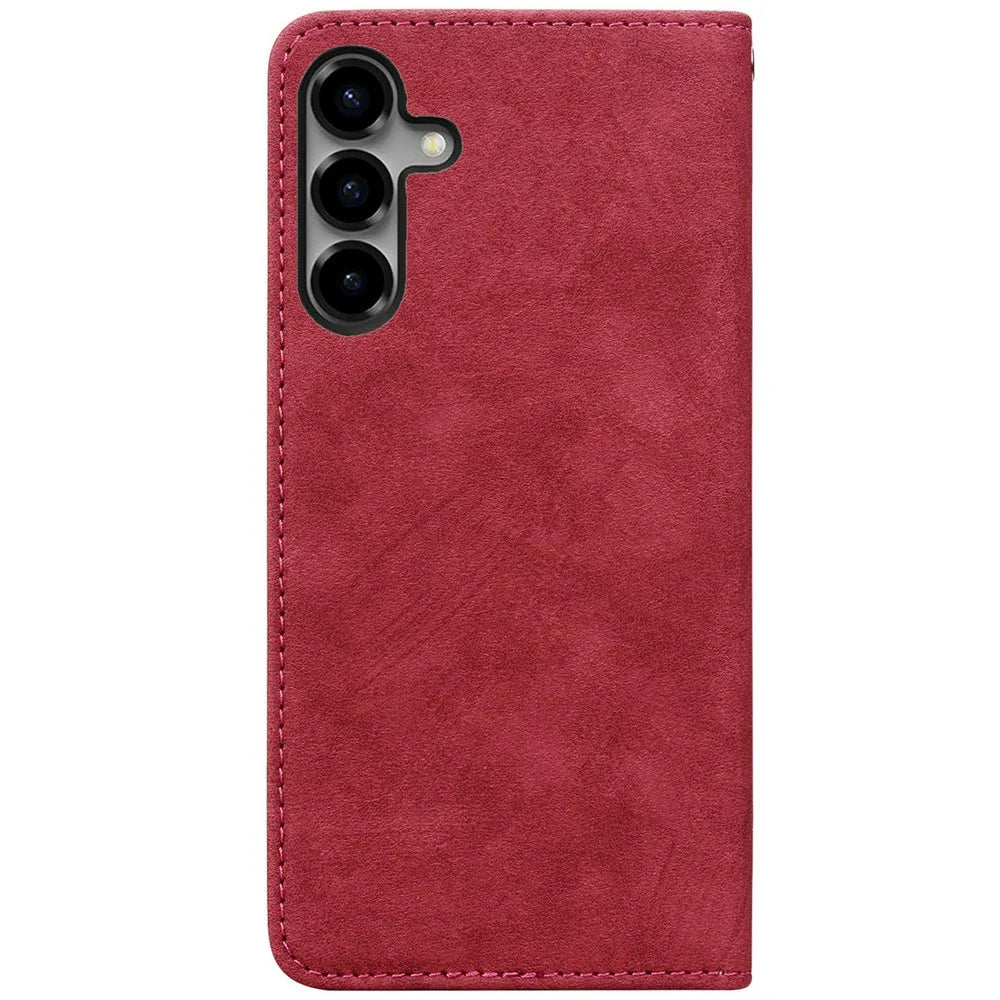 For Samsung Galaxy S26+ Case Lines Pattern Wallet Leather Phone Cover with Strap - Red - 6