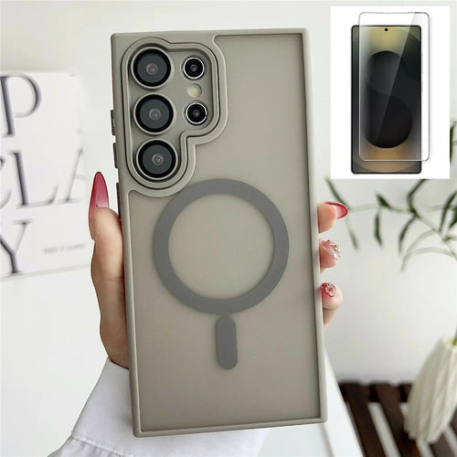 For Samsung Galaxy S26 Ultra Frosted Semi-transparent Magnetic Case with Tempered Glass Screen Protector TPU + PC Phone Cover - Titanium Grey - 1