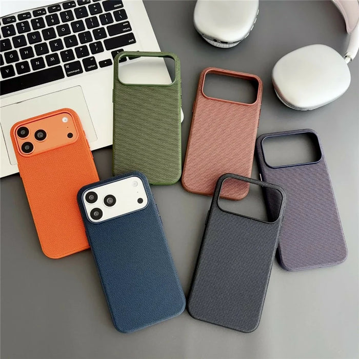 For iPhone 17 Pro Max Magnetic Case with Tempered Glass Screen Protector Fabric Texture PC + TPU Phone Cover Compatible with MagSafe - Blue - 6