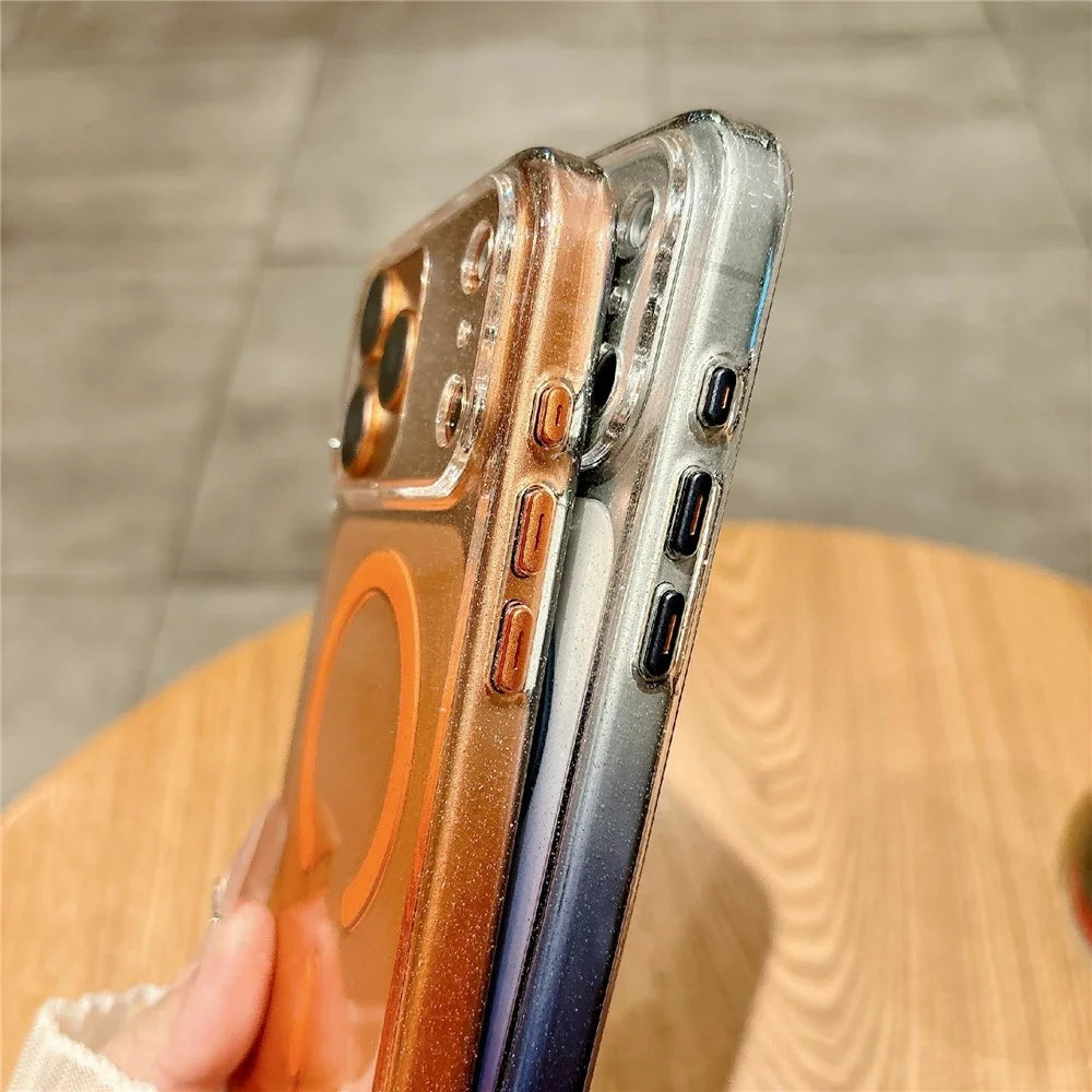 For iPhone 17 Pro Max Gradient Glitter Magnetic Case with Tempered Glass Screen Protector Cover Compatible with Magsafe - Blue - 5