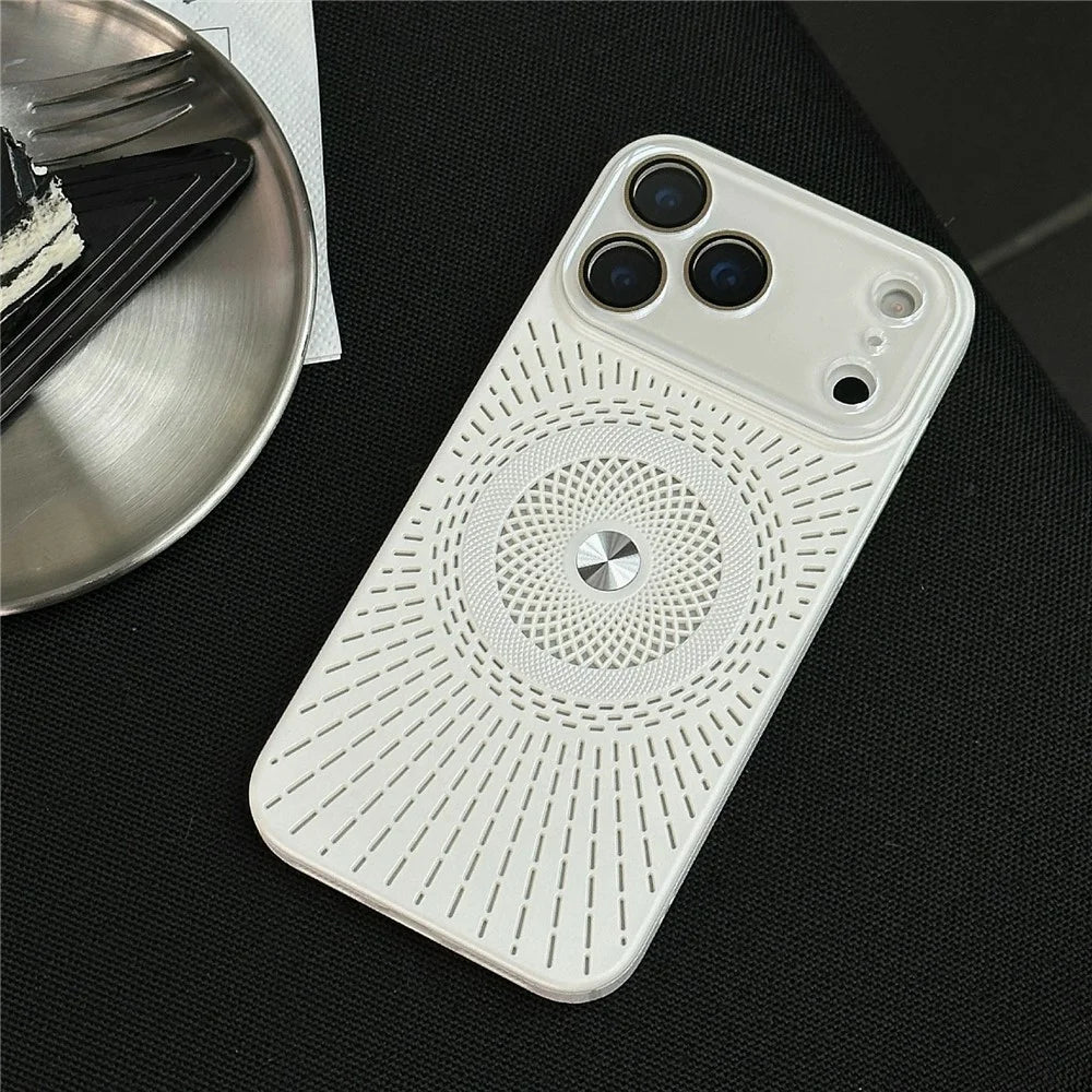 For iPhone 17 Pro Hollow Heat Dissipation Magnetic Case with Tempered Glass Screen Protector Shockproof Cover Compatible with Magsafe - Black - 5