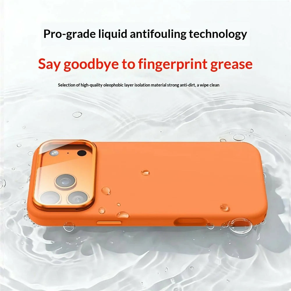 For iPhone 17 Pro Liquid Silicone Magnetic Case with Screen Protector Lens Protector Kickstand Mobile Cover Compatible with MagSafe - Orange - 5