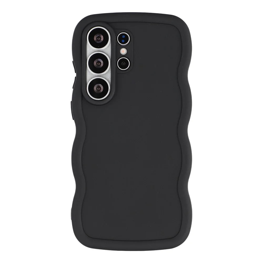 For Samsung Galaxy S26 Ultra Case TPU Protective Phone Cover Unique Curly Wave Frame - Black - 1