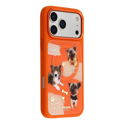 MUTURAL For iPhone 17 Pro Max Magnetic Case THE DOG Pattern PC + TPU Phone Cover with Tempered Glass Panel Compatible with MagSafe - Orange - 1