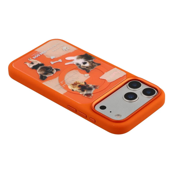 MUTURAL For iPhone 17 Pro Max Magnetic Case THE DOG Pattern PC + TPU Phone Cover with Tempered Glass Panel Compatible with MagSafe - Orange - 5