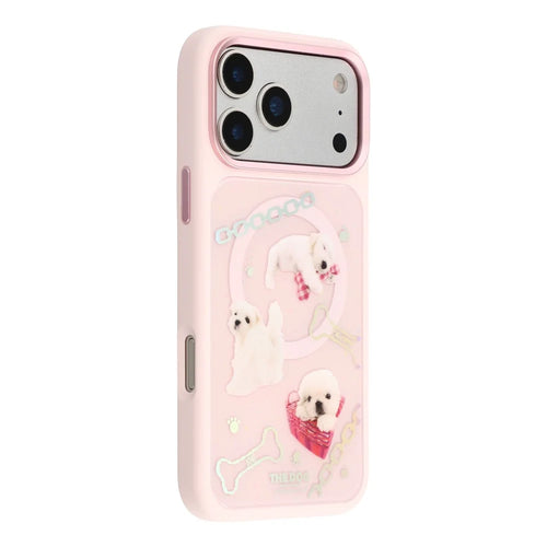 MUTURAL For iPhone 17 Pro Magnetic Case THE DOG Pattern PC + TPU Phone Cover with Tempered Glass Panel Compatible with MagSafe - Pink - 1