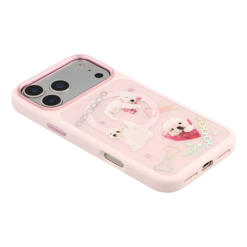 MUTURAL For iPhone 17 Pro Magnetic Case THE DOG Pattern PC + TPU Phone Cover with Tempered Glass Panel Compatible with MagSafe - Pink - 4