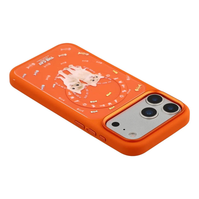 MUTURAL For iPhone 17 Pro Magnetic Case THE CAT Pattern PC + TPU Phone Cover with Tempered Glass Panel Compatible with MagSafe - Orange - 5
