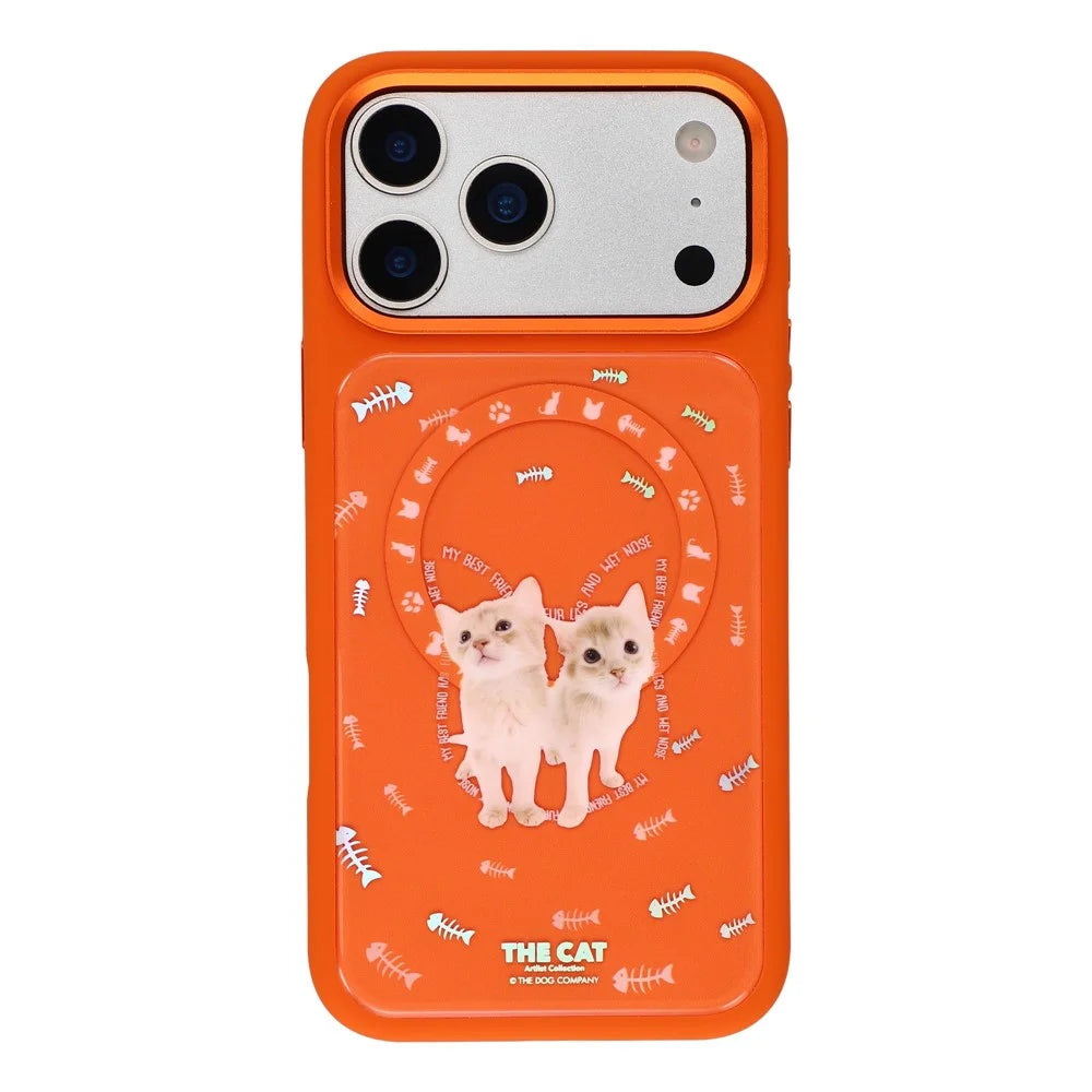 MUTURAL For iPhone 17 Pro Max Magnetic Case THE CAT Pattern PC + TPU Phone Cover with Tempered Glass Panel Compatible with MagSafe - Orange - 2