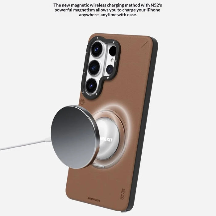 YOUNGKIT For Samsung Galaxy S26 Ultra Case Rotating Kickstand Shockproof TPU + PU Leather Phone Back Cover - Brown - 3