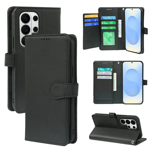 For Samsung Galaxy S26 Ultra Case with 9 Card Slots PU Leather Stand Phone Cover - Black - 1