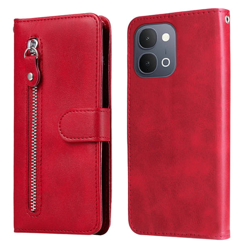 For vivo Y500i 5G / vivo Y31d 4G PU Leather Cases with Zipper Pocket Wallet Phone Cover Stand - Red - 1