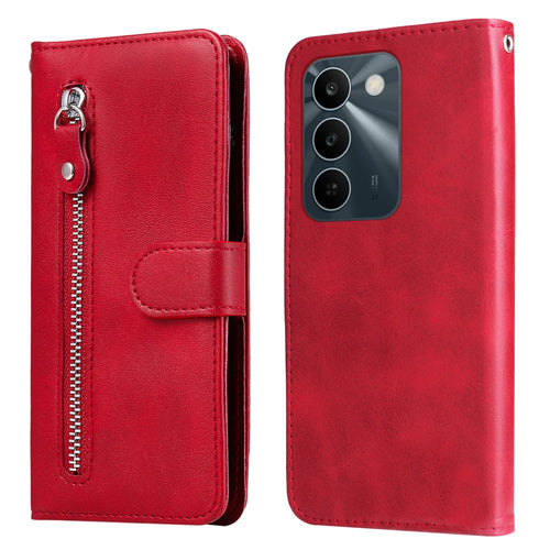 PU Leather Case For Realme C100 5G / P4 Lite 5G / C83 5G / C85 5G / 15x (India) 5G RFID Blocking Imprinted Dog Pattern Phone Cover with Wrist Strap Zipper Pocket Wallet Phone Cover Stand - Red - 1