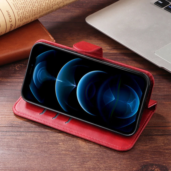 For Realme 16 5G PU Leather Cases with Zipper Pocket Wallet Phone Cover Stand - Red - 4