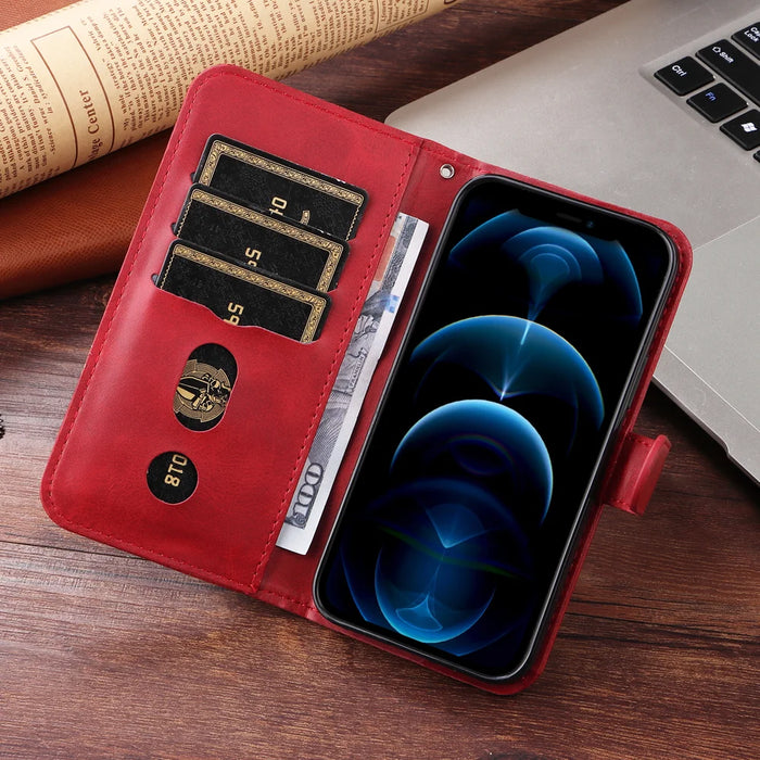For Realme 16 5G PU Leather Cases with Zipper Pocket Wallet Phone Cover Stand - Red - 5