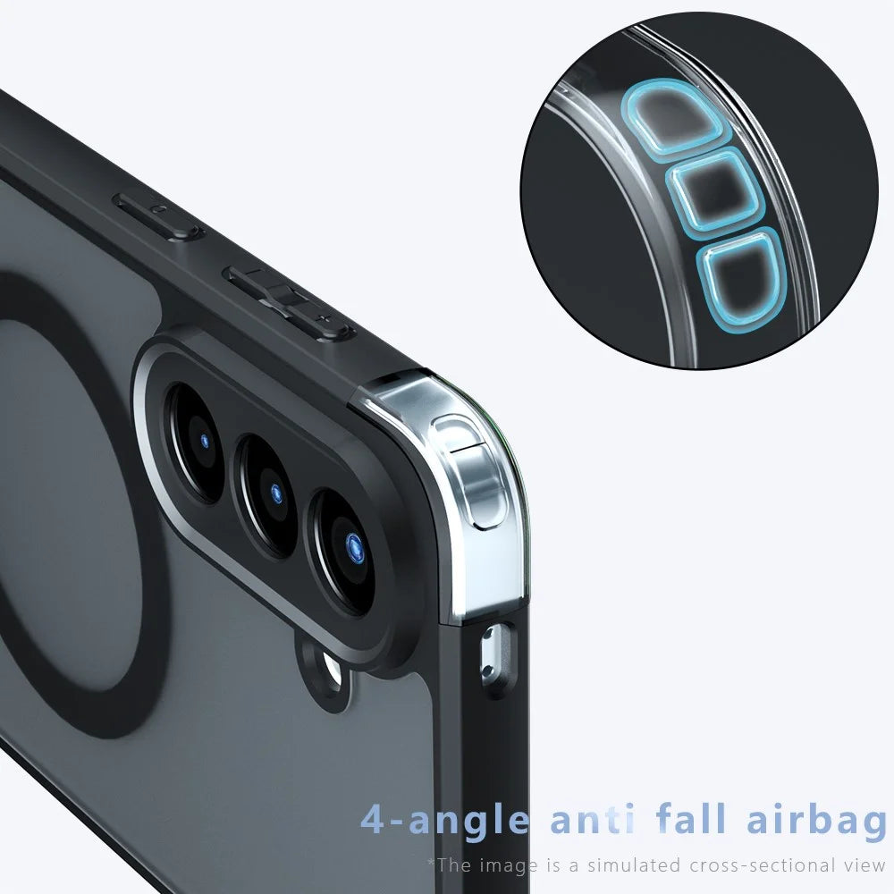 For Samsung Galaxy S25 FE Matte Skin-touch Magnetic Case 360° Rotating Kickstand Shockproof TPU + PC Phone Cover - Transparent Black - 7