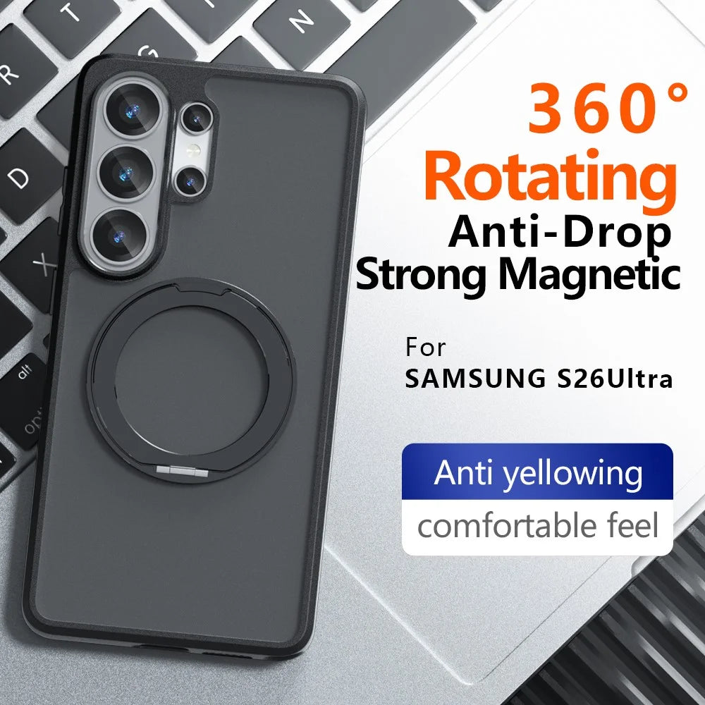 For Samsung Galaxy S24 Ultra Matte Skin-touch Magnetic Case 360° Rotating Kickstand Shockproof TPU + PC Phone Cover - Transparent Black - 5