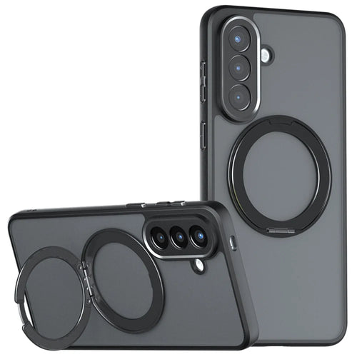 Matte Skin-touch Magnetic Case for Samsung Galaxy A16 5G  /  4G 360° Rotating Kickstand Shockproof TPU + PC Phone Cover - Transparent Black - 1
