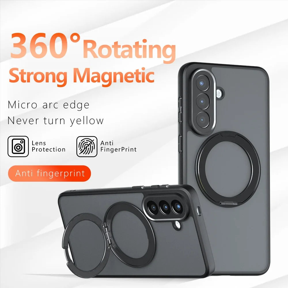 Matte Skin-touch Magnetic Case for Samsung Galaxy A16 5G  /  4G 360° Rotating Kickstand Shockproof TPU + PC Phone Cover - Transparent Black - 4