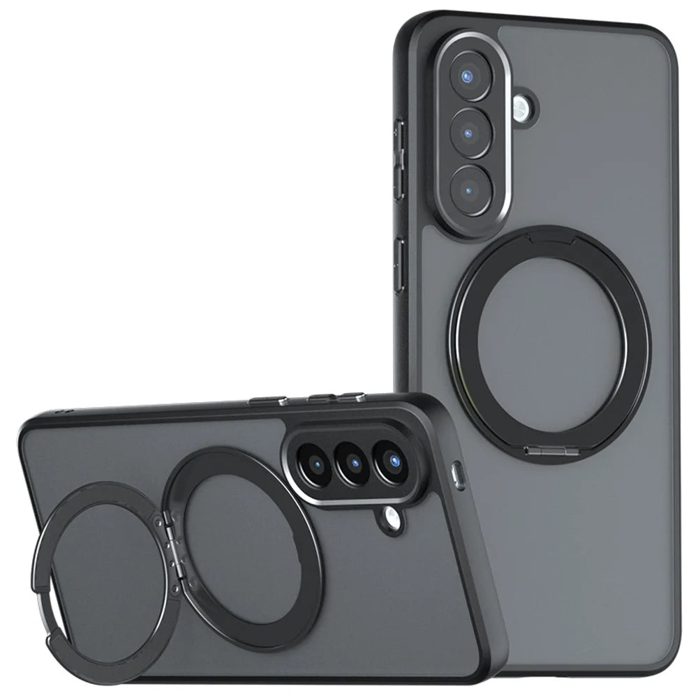 Matte Skin-touch Magnetic Case for Samsung Galaxy A15 5G  /  4G 360° Rotating Kickstand Shockproof TPU + PC Phone Cover - Transparent Black - 1