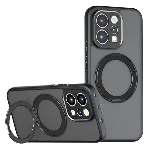 Matte Skin-touch Magnetic Case for vivo S50 5G  /  V70 5G 360° Rotating Kickstand Shockproof TPU + PC Phone Cover - Transparent Black - 1
