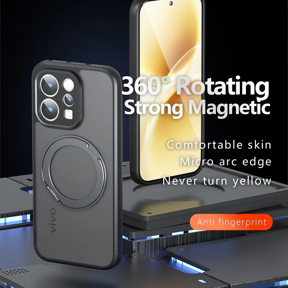Matte Skin-touch Magnetic Case for vivo S50 5G  /  V70 5G 360° Rotating Kickstand Shockproof TPU + PC Phone Cover - Transparent Black - 2