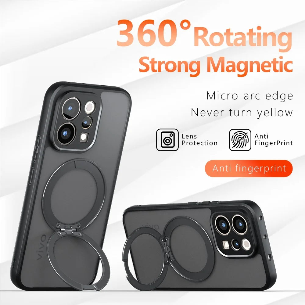 Matte Skin-touch Magnetic Case for vivo S50 5G  /  V70 5G 360° Rotating Kickstand Shockproof TPU + PC Phone Cover - Transparent Black - 3