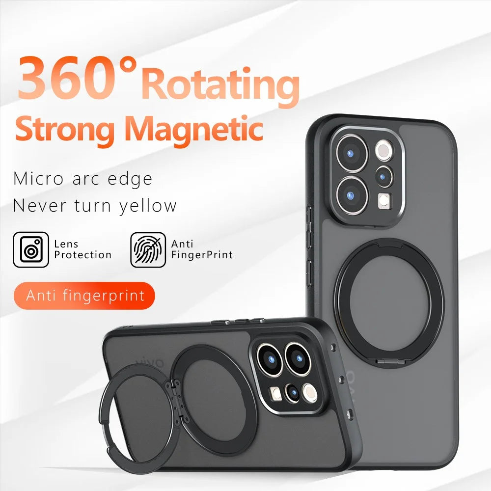 Matte Skin-touch Magnetic Case for vivo S50 5G  /  V70 5G 360° Rotating Kickstand Shockproof TPU + PC Phone Cover - Transparent Black - 4