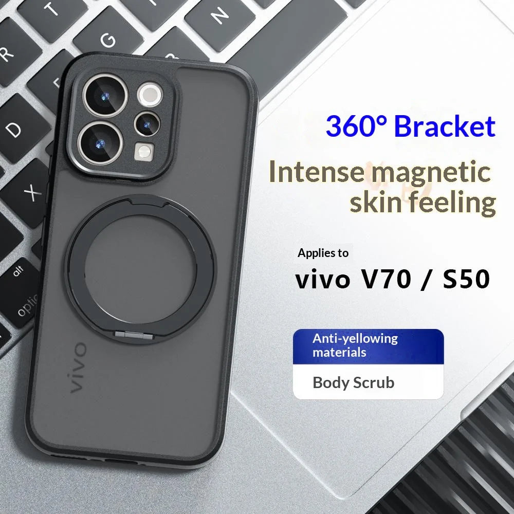 Matte Skin-touch Magnetic Case for vivo S50 5G  /  V70 5G 360° Rotating Kickstand Shockproof TPU + PC Phone Cover - Transparent Black - 5