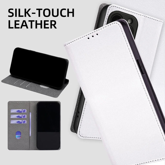 For Samsung Galaxy S26 Case Silk Touch PU Leather Phone Cover with Wallet Stand - White - 6