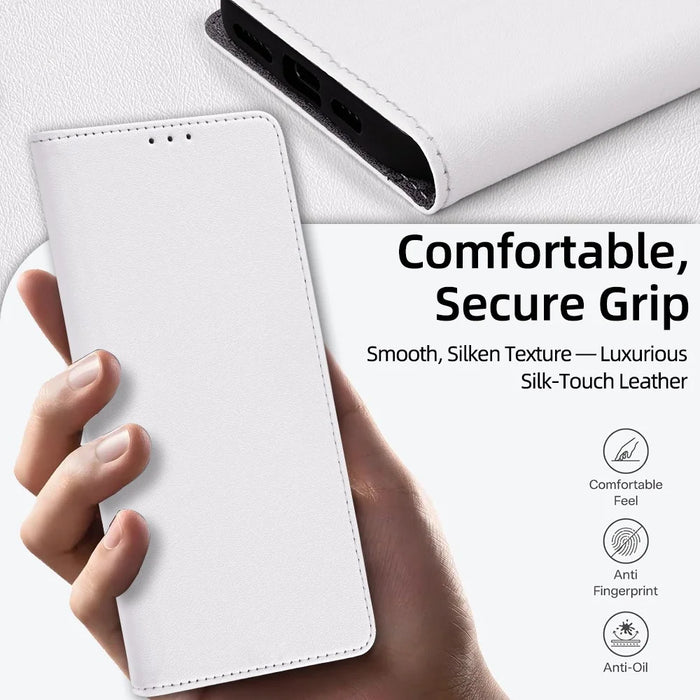 For Samsung Galaxy S26 Case Silk Touch PU Leather Phone Cover with Wallet Stand - White - 7