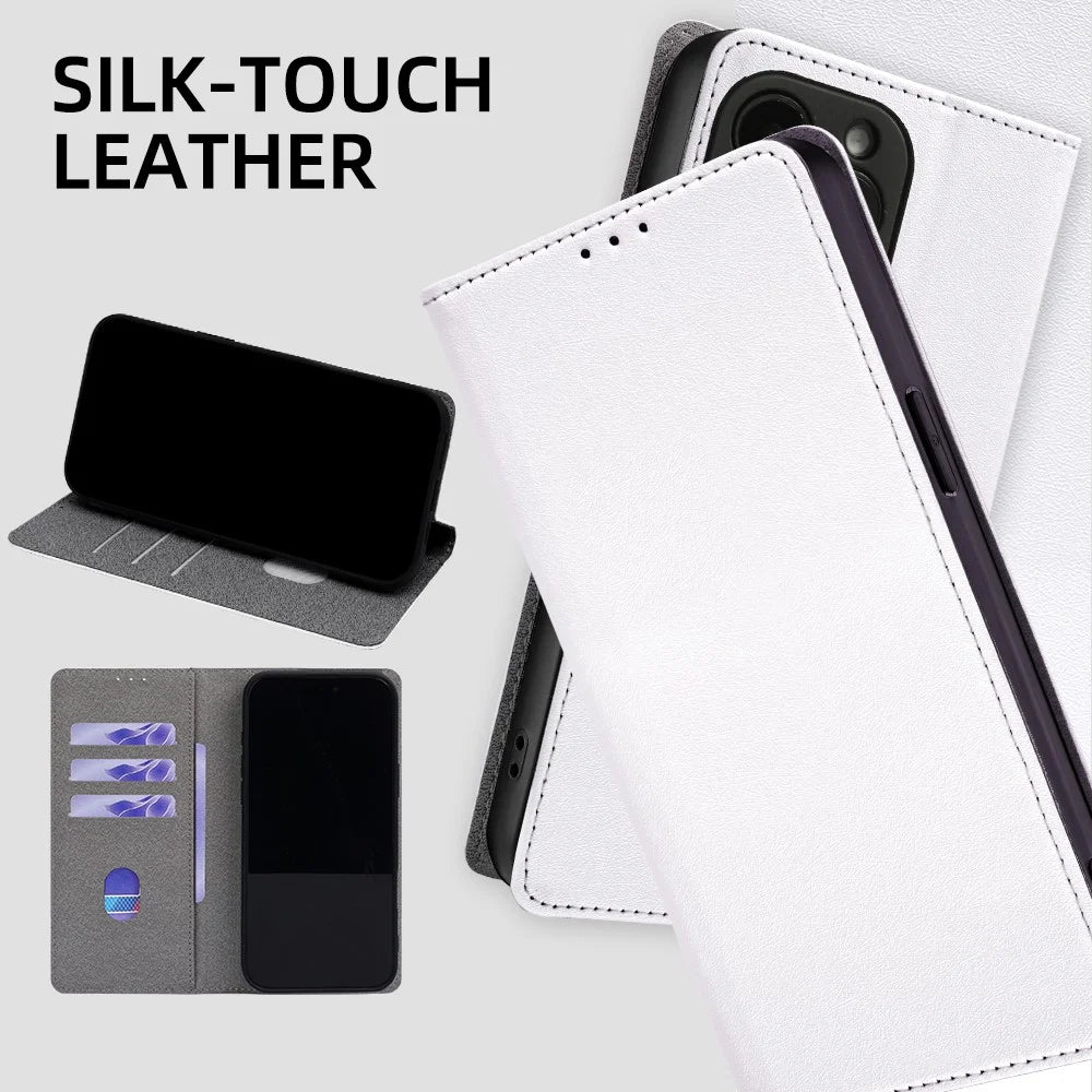 For Samsung Galaxy S26+ Case Silk Touch PU Leather Phone Cover with Wallet Stand - White - 6