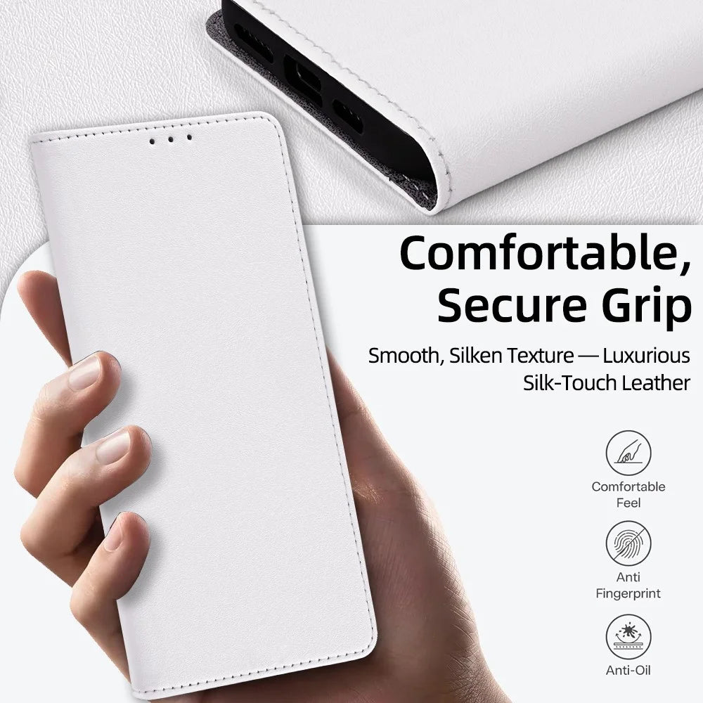 For Samsung Galaxy S26+ Case Silk Touch PU Leather Phone Cover with Wallet Stand - White - 7