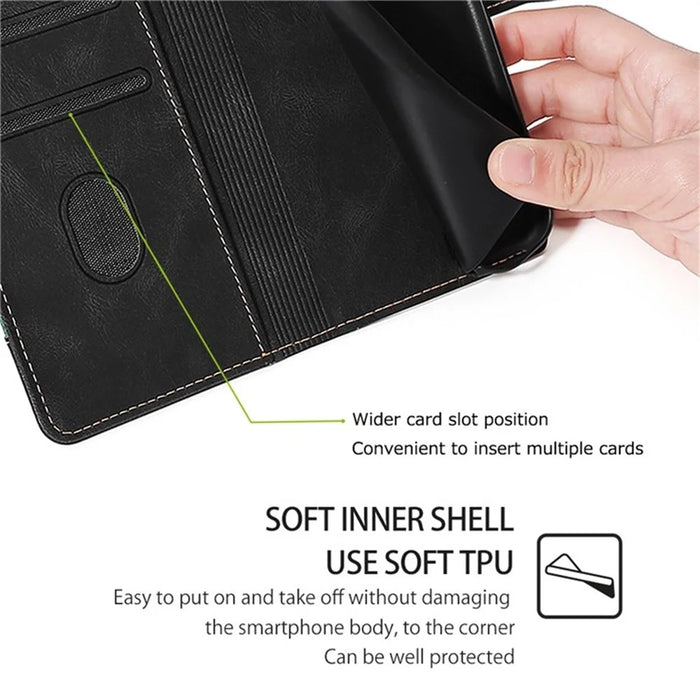For Samsung Galaxy S26 Case Leather Wallet Phone Cover with Straw Hat Magnetic Clasp - Black - 6