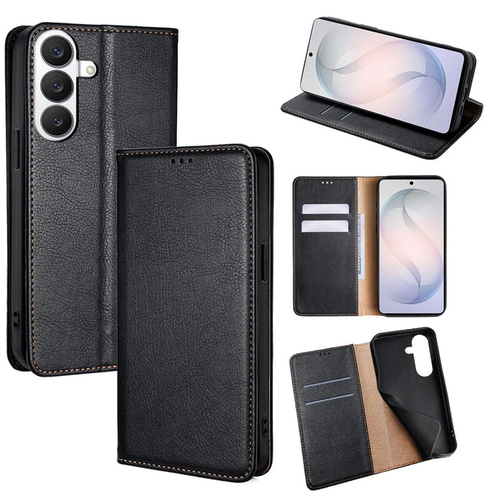 For Samsung Galaxy S26 Case Wallet PU Leather Magnetic Auto-Absorbed Phone Cover - Black - 1
