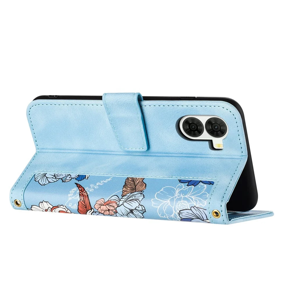 For ZTE nubia S2 Case PU Leather Floral Phone Cover with Card Slots - Baby Blue - 2