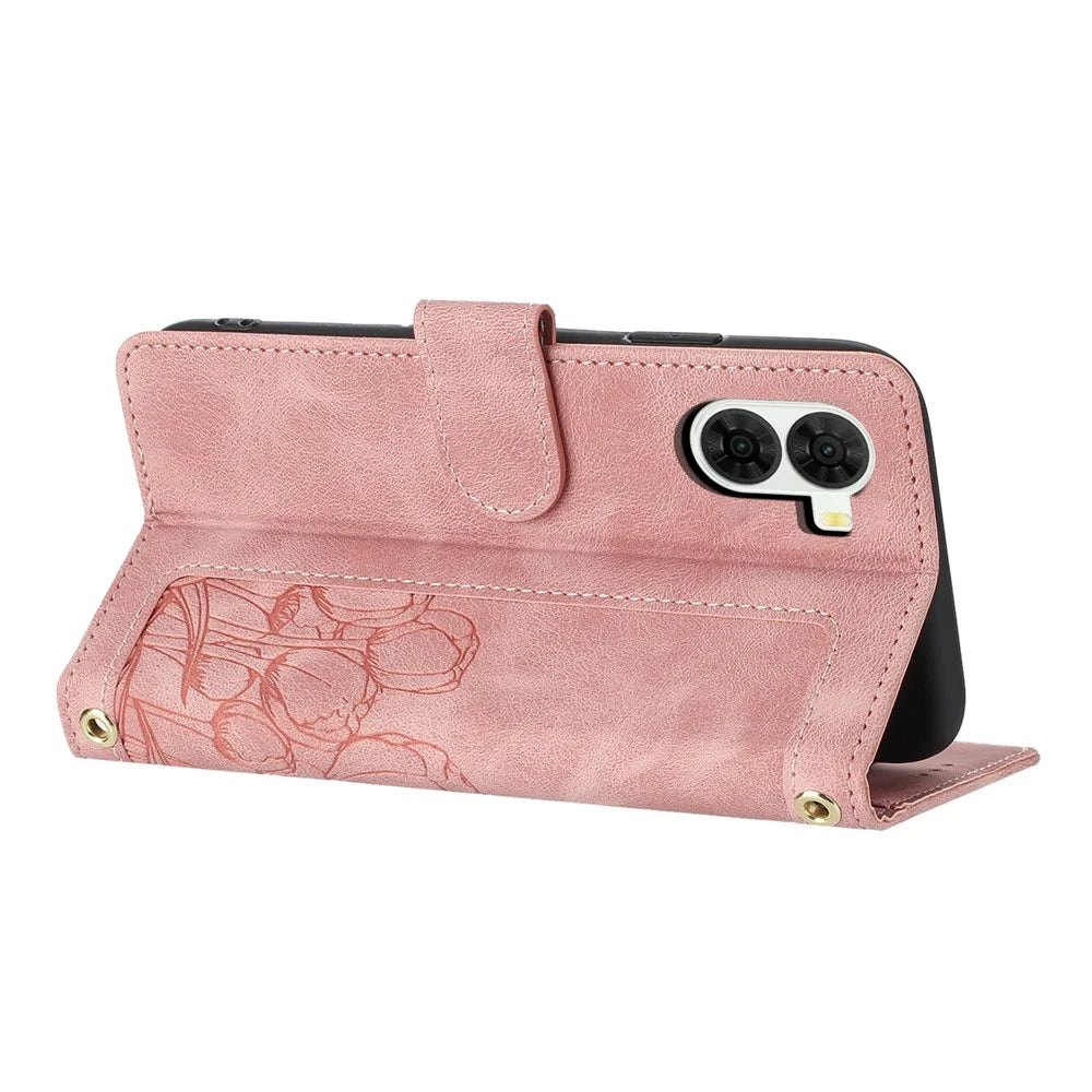 For ZTE nubia S2 Case Tulip Leather Phone Cover with 5 Card Slots Wallet - Pink - 2