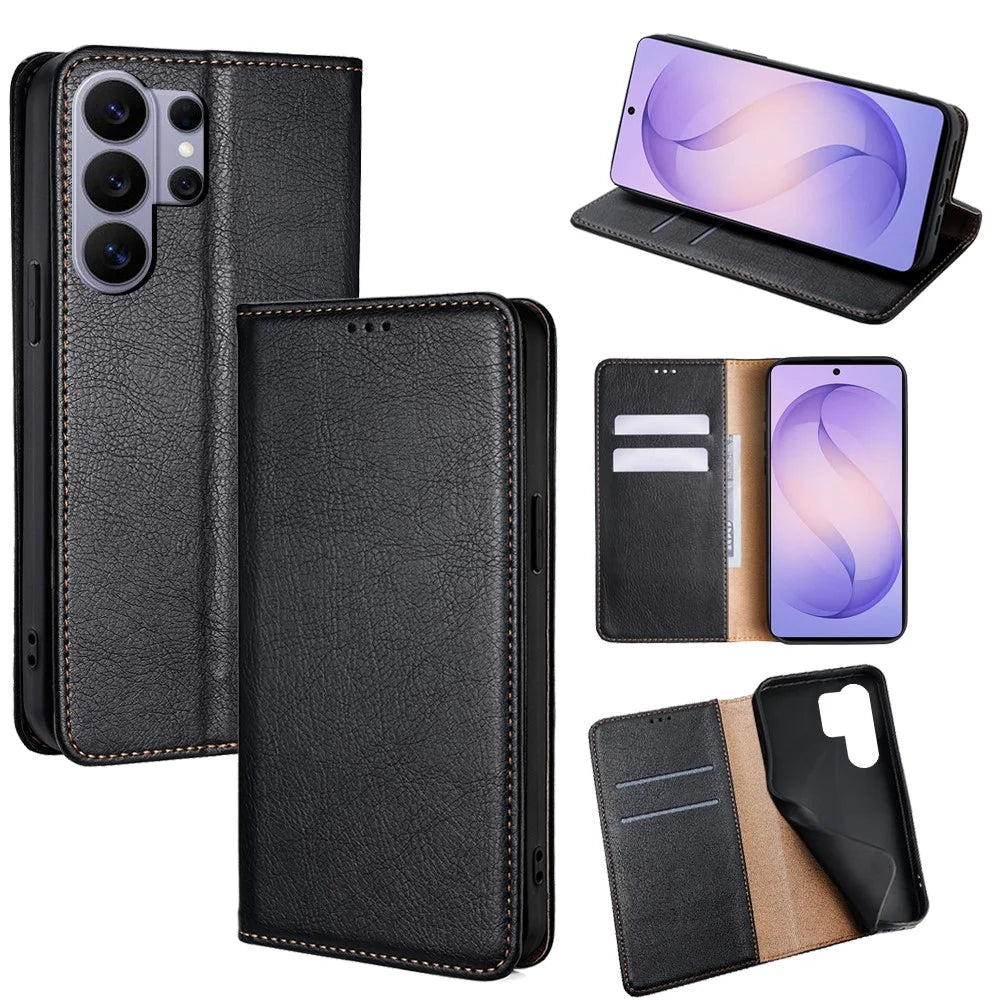 For Samsung Galaxy S26 Ultra Case Wallet PU Leather Magnetic Auto-Absorbed Phone Cover - Black - 1