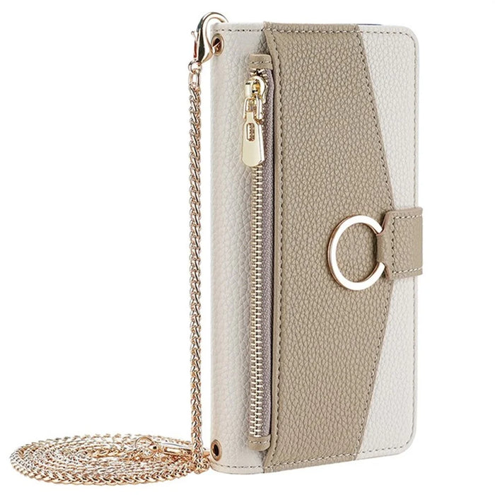 For Samsung Galaxy S26 Ultra Case Mirror Wallet Leather Phone Cover with Chain Shoulder Strap - White - 2