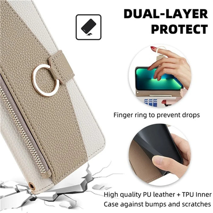For Samsung Galaxy S26 Case Mirror Wallet Leather Phone Cover with Chain Shoulder Strap - White - 6