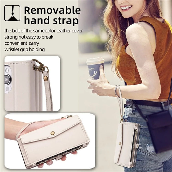 For Samsung Galaxy S26+ Case Card Slots Zipper Purse PU Leather Phone Cover with Shoulder Strap - White - 4