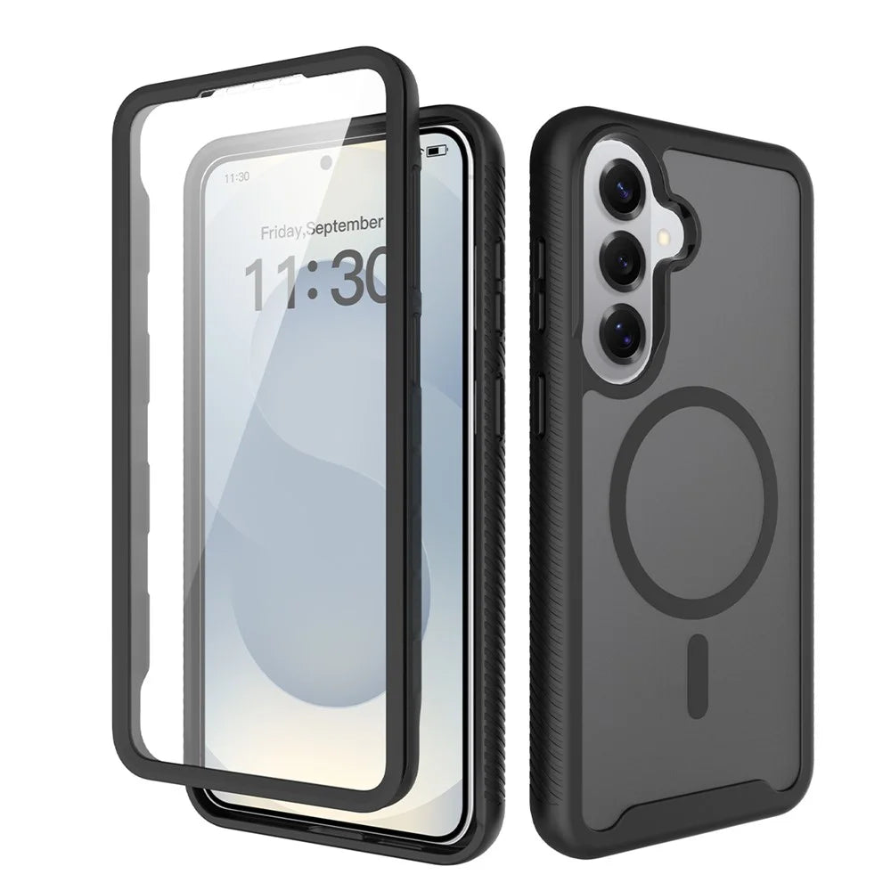For Samsung Galaxy S26 Magnetic Phone Case 3 in 1 Translucent Skin Touch PC TPU Back Cover with PET Screen Film - Black - 3