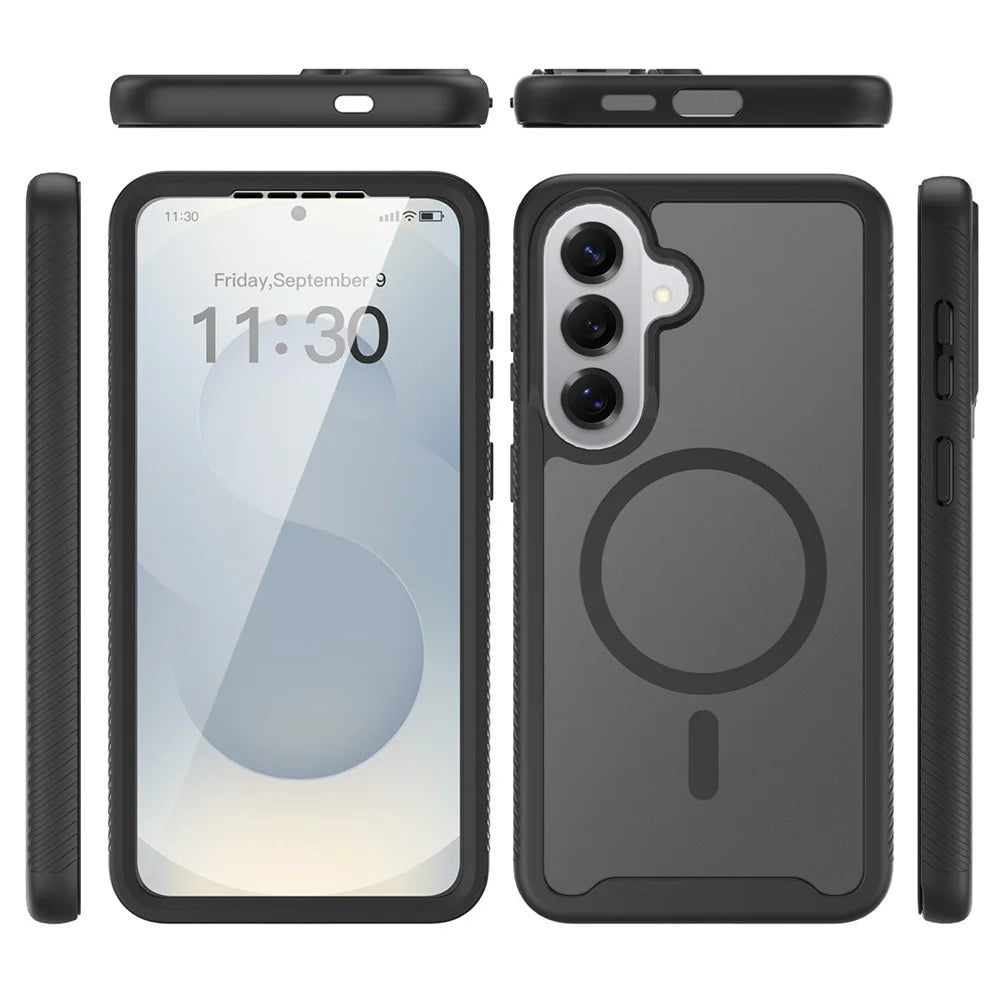 For Samsung Galaxy S26+ Magnetic Phone Case 3 in 1 Translucent Skin Touch PC TPU Back Cover with PET Screen Film - Black - 2