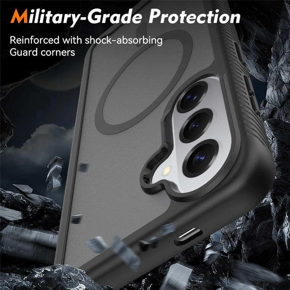 For Samsung Galaxy S26+ Magnetic Phone Case 3 in 1 Translucent Skin Touch PC TPU Back Cover with PET Screen Film - Black - 5