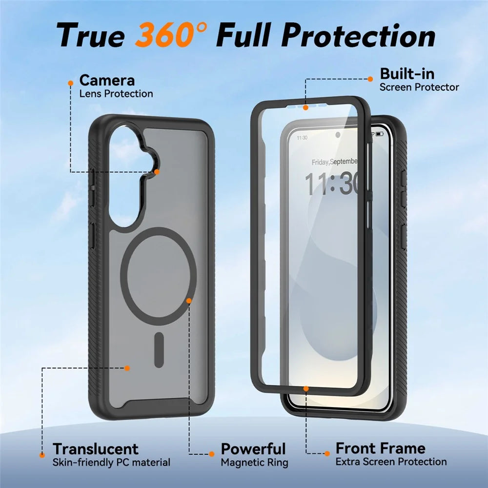 For Samsung Galaxy S26+ Magnetic Phone Case 3 in 1 Translucent Skin Touch PC TPU Back Cover with PET Screen Film - Black - 6