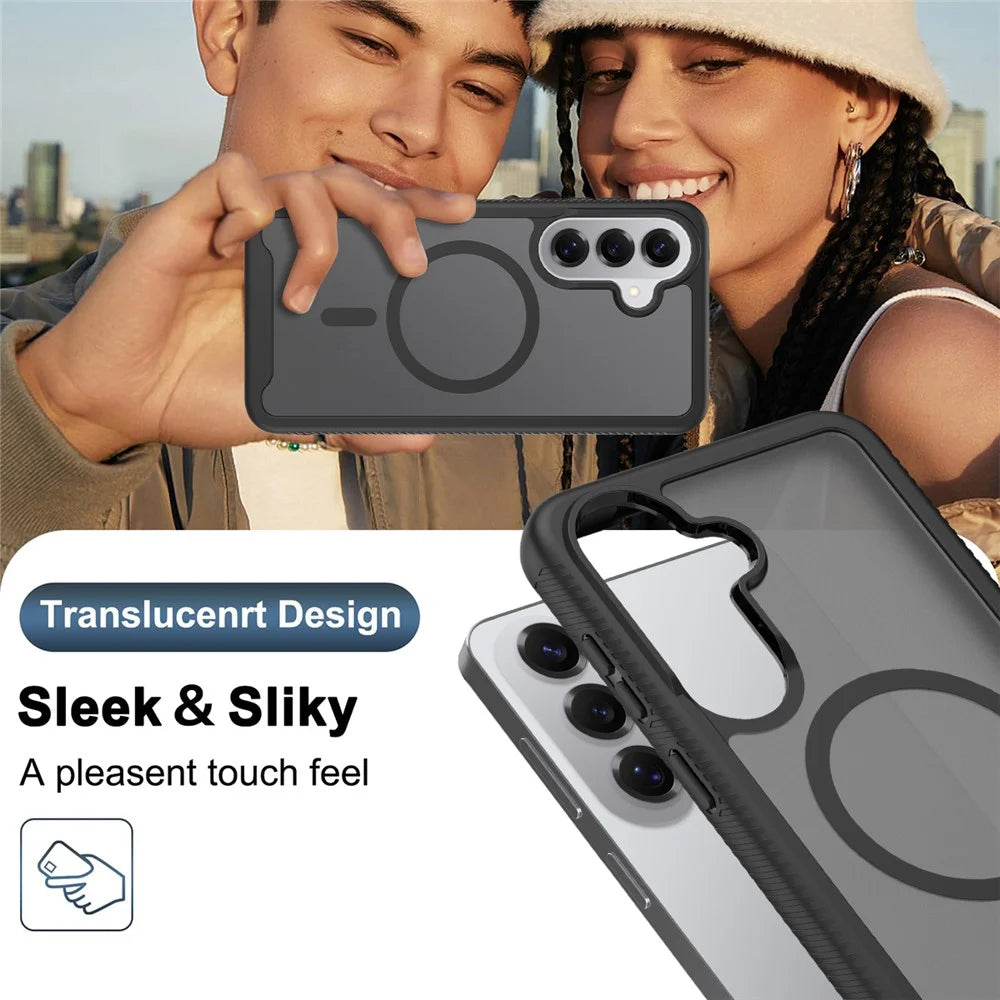 For Samsung Galaxy S26+ Magnetic Phone Case 3 in 1 Translucent Skin Touch PC TPU Back Cover with PET Screen Film - Black - 7